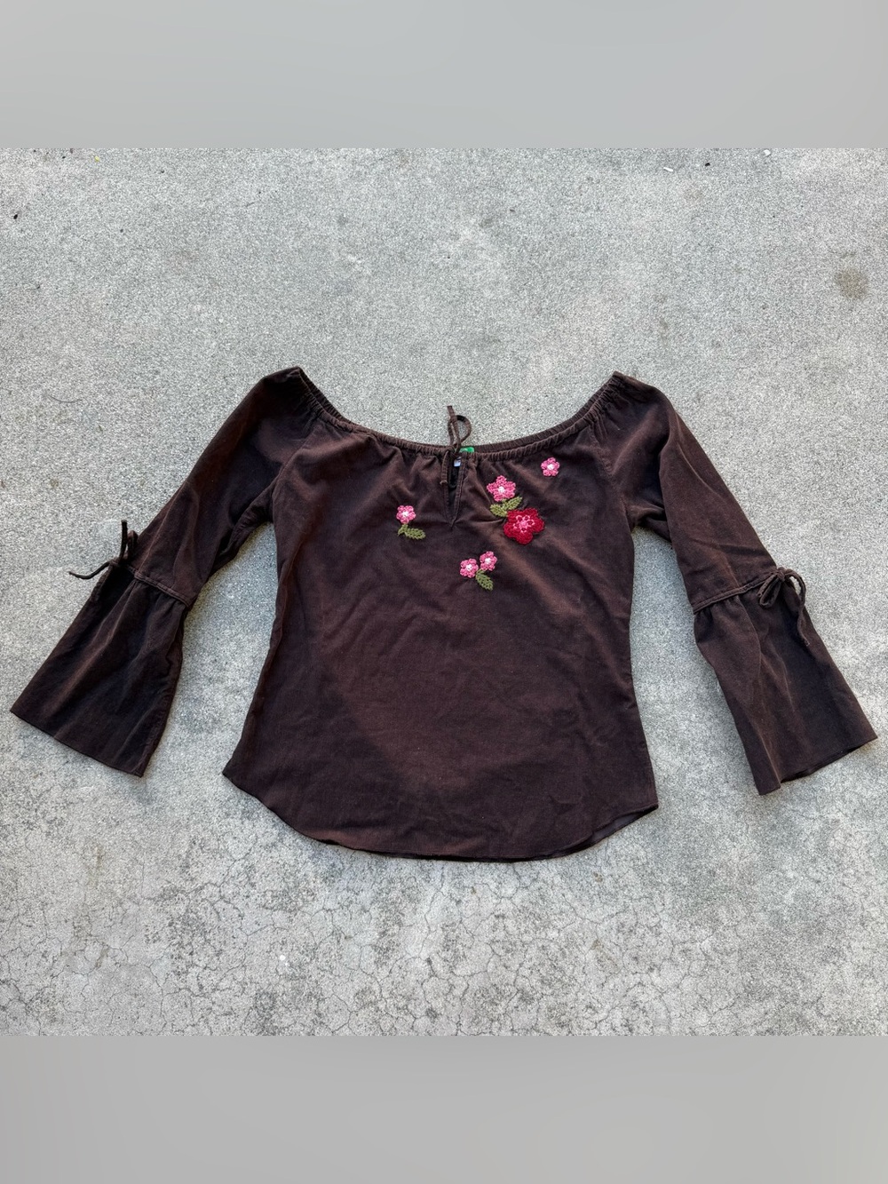 Y2K Peasant boho Top off the shoulder United Colors of Benetton bell sleeves